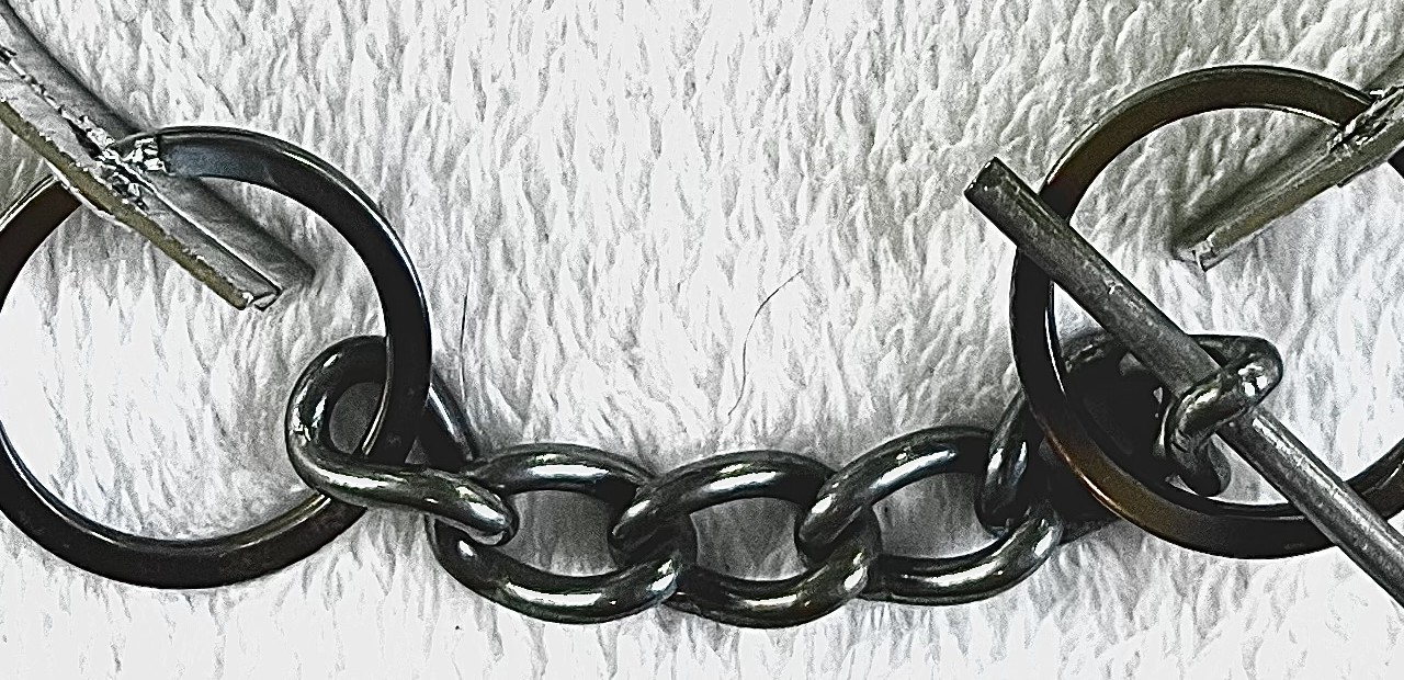 chain, rings and toggle clasp of the hinge collar